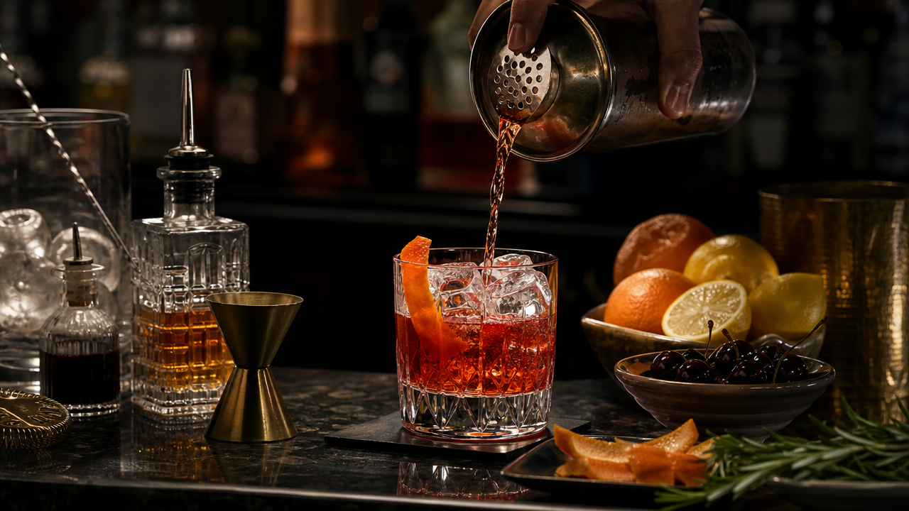 Craft cocktail photographed with studio lighting for a Detroit area bar